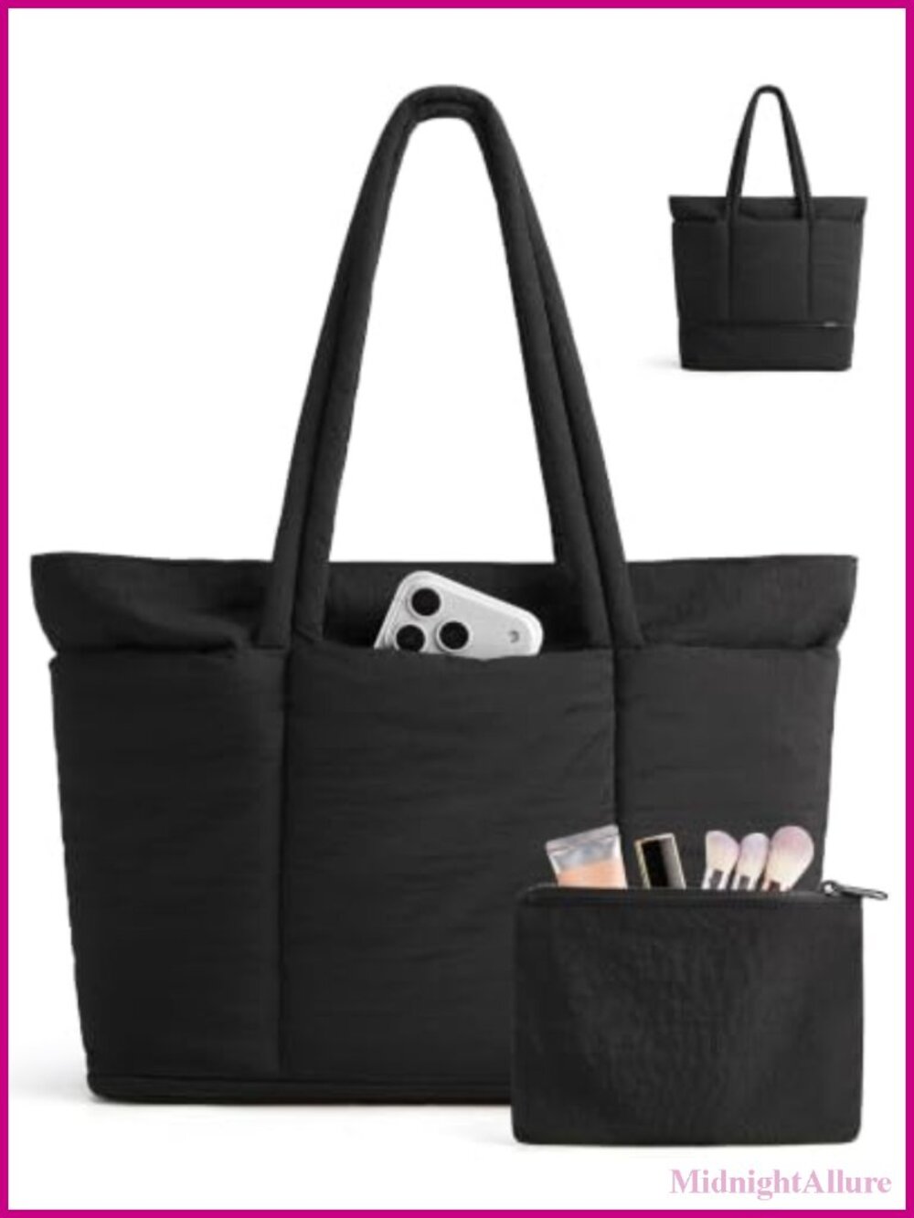 Puffer Tote Bag Expandable Teacher Handbag with Pouch